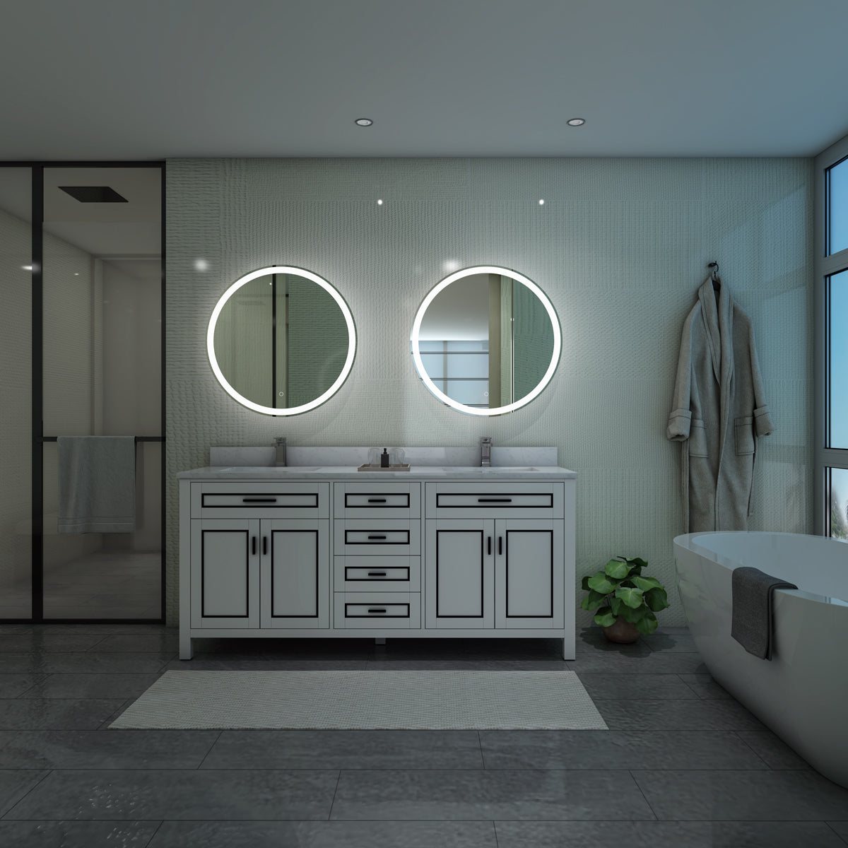 Sinber Wall Mounted Round Makeup LED Bathroom Vanity Mirror with Lights Backlit and Anti-Fog (Style 4)