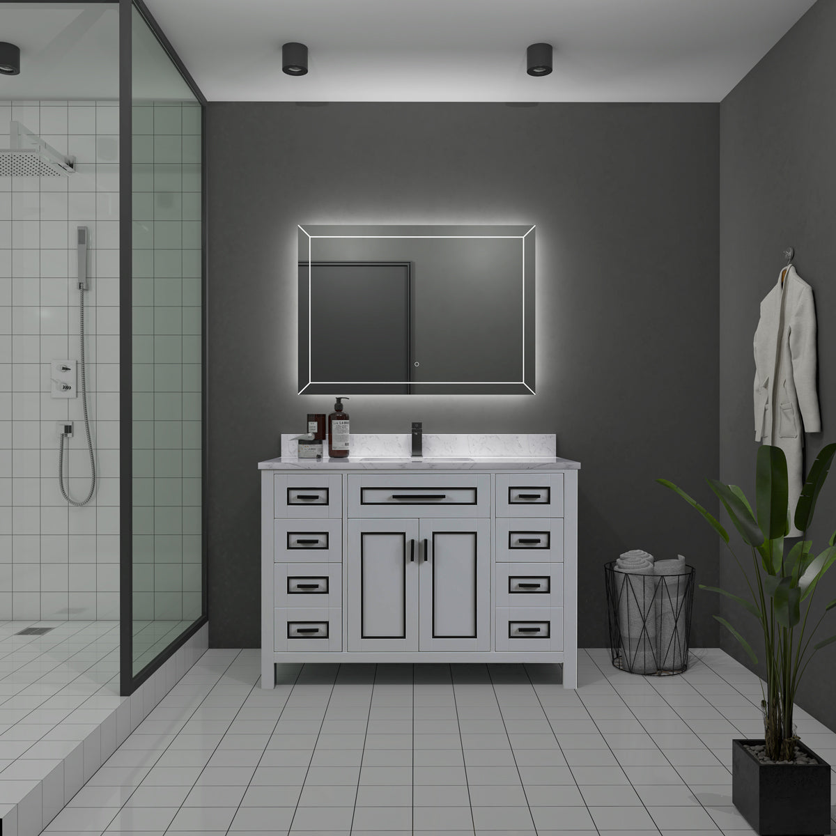 Sinber Wall Mounted Makeup LED Bathroom Vanity Mirror with Lights Backlit and Anti-Fog (Style 1)
