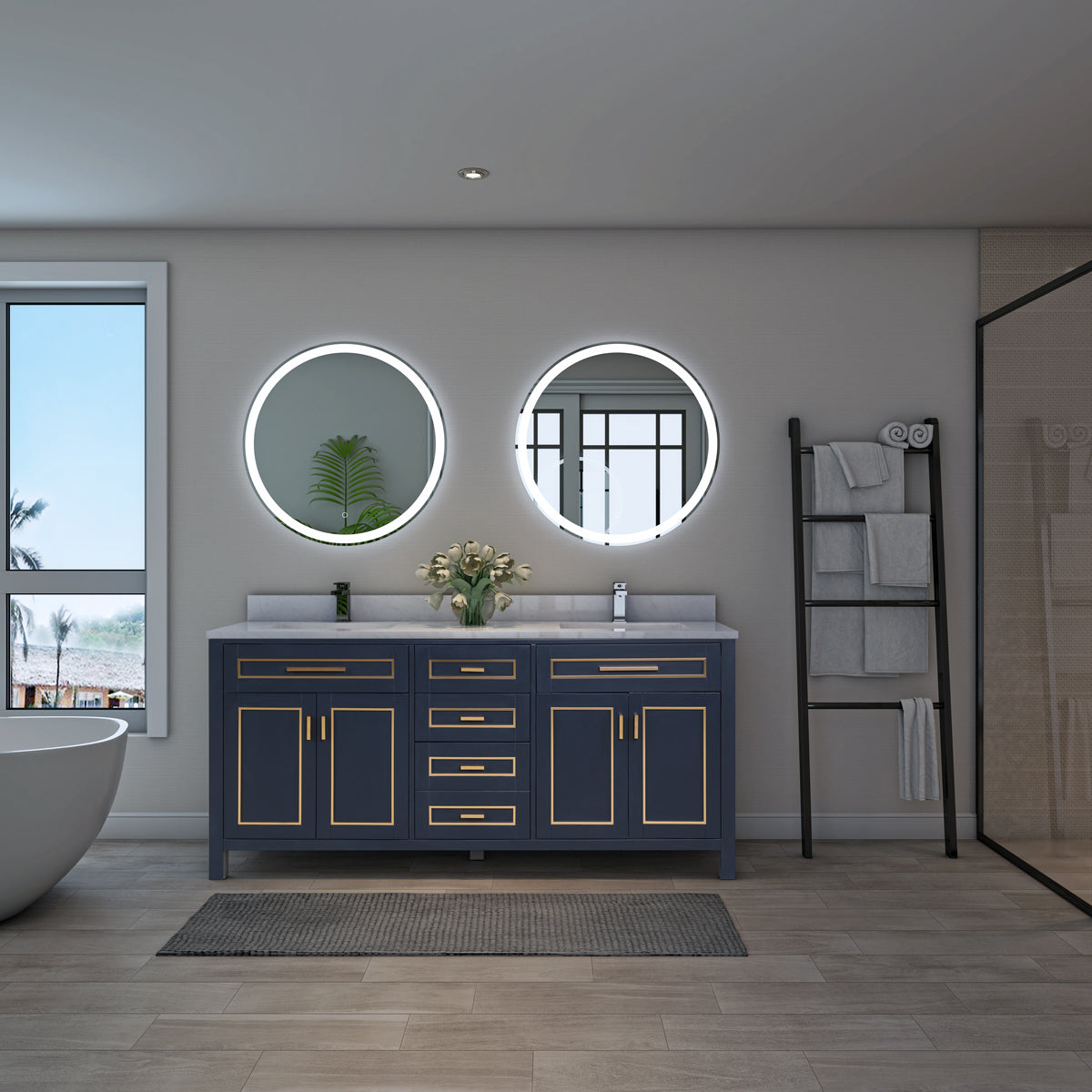 Sinber Wall Mounted Round Makeup LED Bathroom Vanity Mirror with Lights Backlit and Anti-Fog (Style 4)