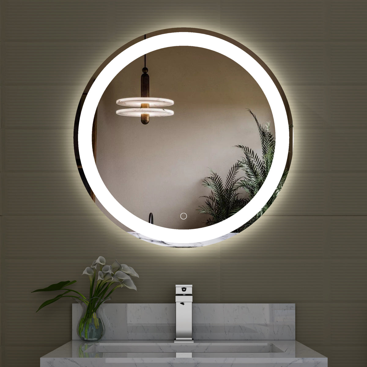 Sinber Wall Mounted Round Makeup LED Bathroom Vanity Mirror with Lights Backlit and Anti-Fog (Style 4)