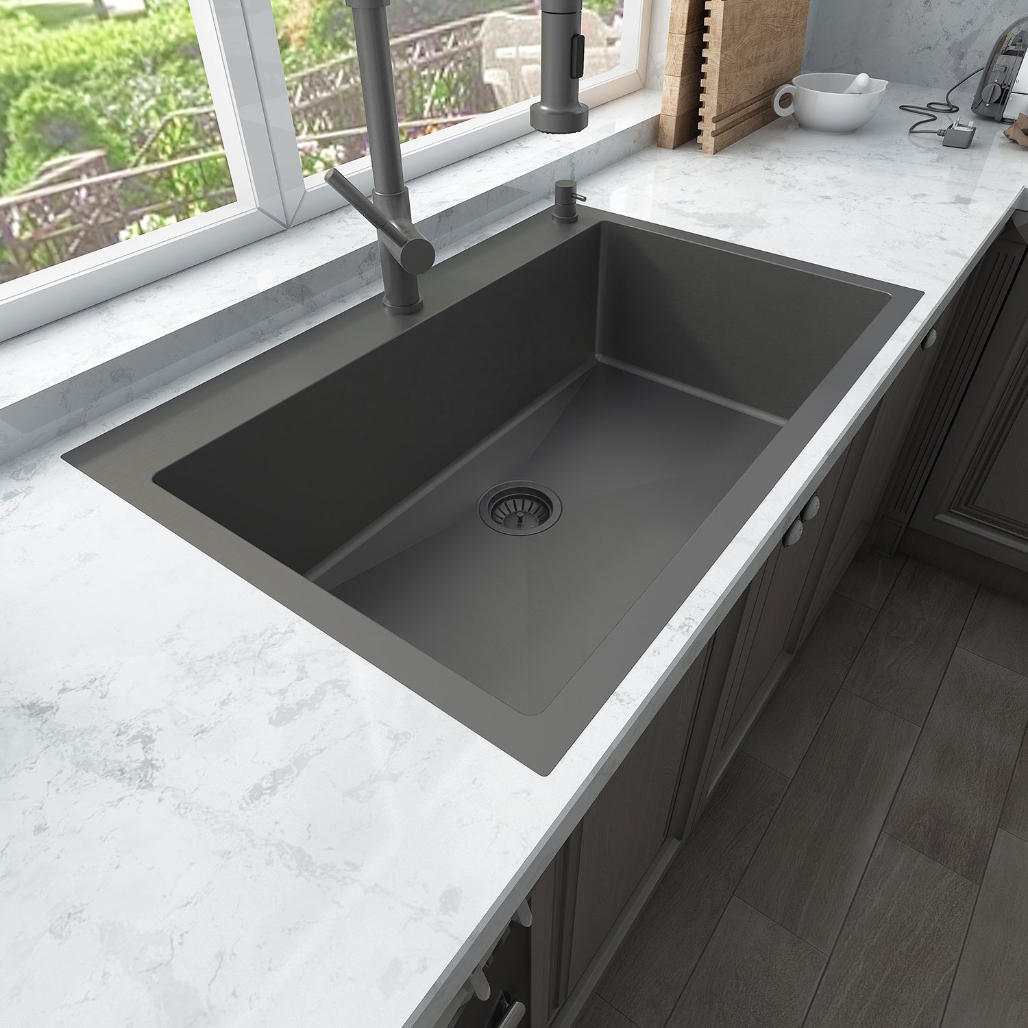 Sinber 33" x 22" x 9" Drop In Single Bowl Kitchen Sink with 18 Gauge 304 Stainless Steel Black Finish HT3322S-B (Sink Only)