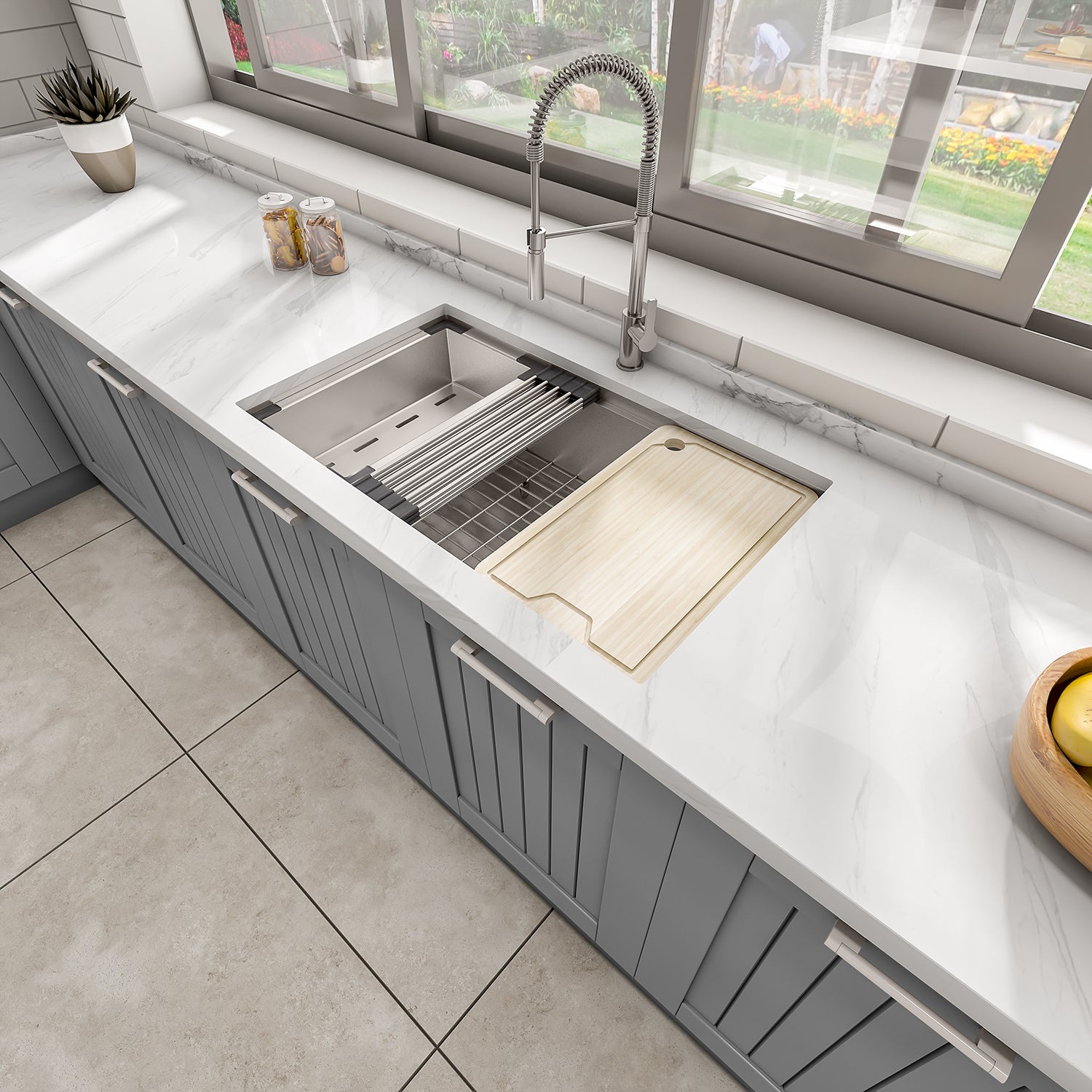 Sinber  Undermount Single Bowl Workstation Kitchen Sink with 16 Gauge 304 Stainless Steel Satin Finish 6 Accessories