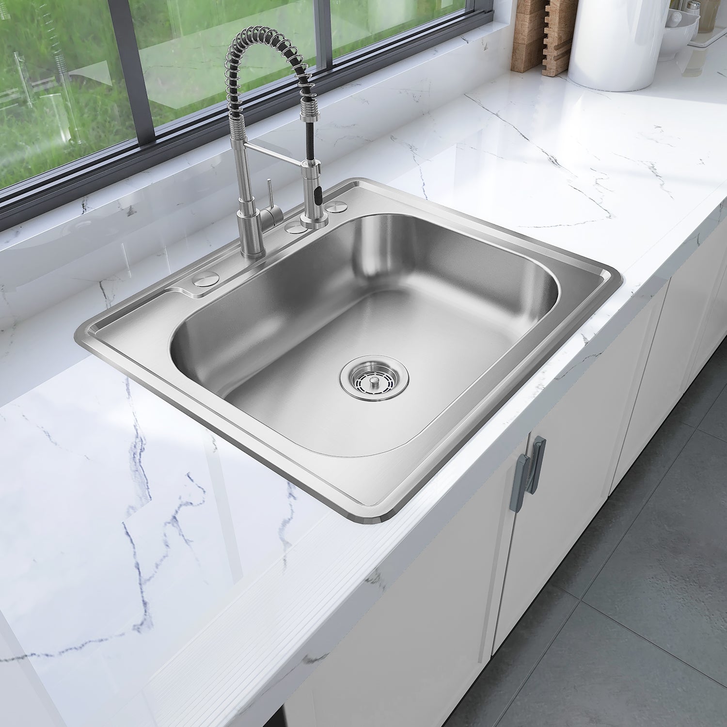 Sinber 25" Drop in Singel Bowl 304 Stainless Steel Kitchen Sink