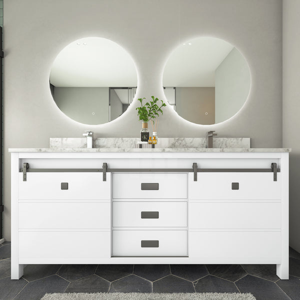 Sinber 72 Inch Rectangular Sink Bathroom Vanity Cabinet with Carrara White Marble Countertop | 2 Soft Closing Doors and 3 Full Extension Dovetail Cabinet Drawer(Style 3)