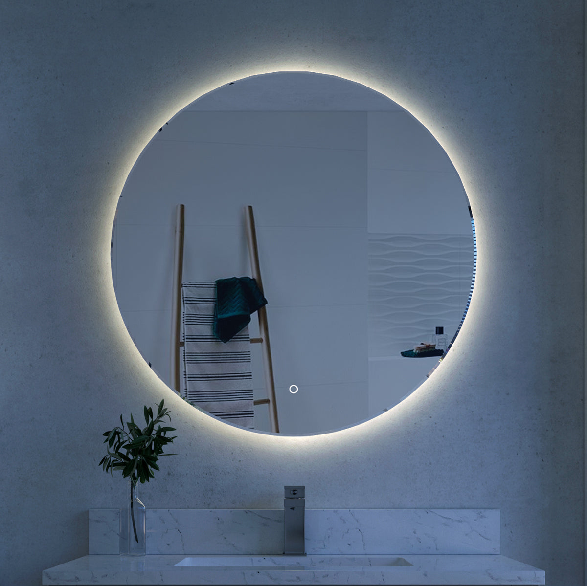 Sinber Wall Mounted Round Makeup LED Bathroom Vanity Mirror with Lights Backlit and Anti-Fog (Style 5)