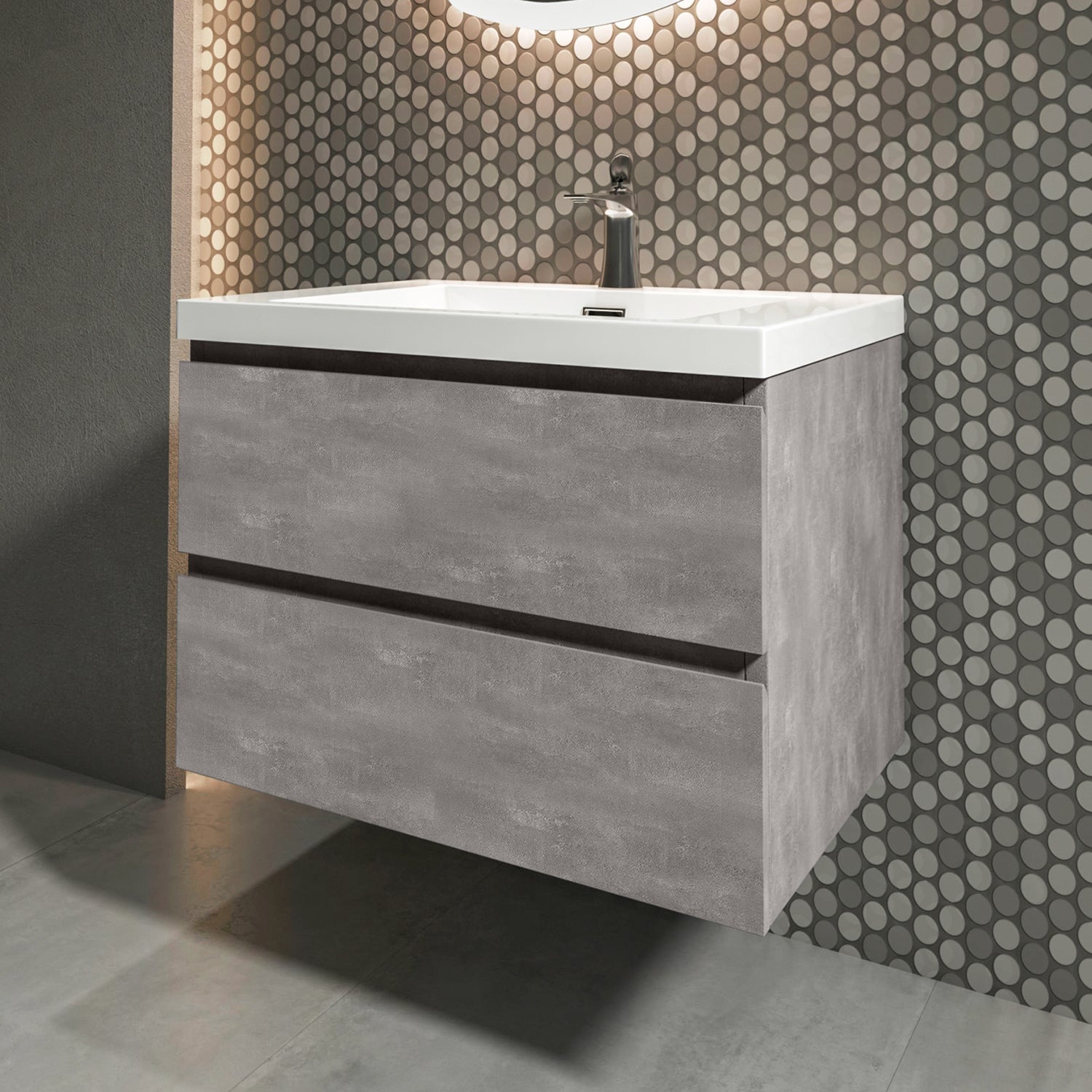 Sinber 30" Wall Mounted Small Single Rectangular Sink Bathroom Vanity Cabinet with White Acrylic Countertop 2 Drawers, Compact and Elegant with Sleek Design for Modern Bathrooms