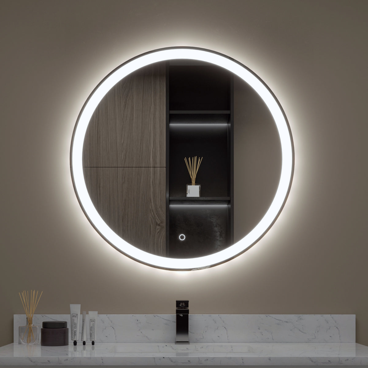 Sinber Wall Mounted Round Makeup LED Bathroom Vanity Mirror with Lights Backlit and Anti-Fog (Style 4)