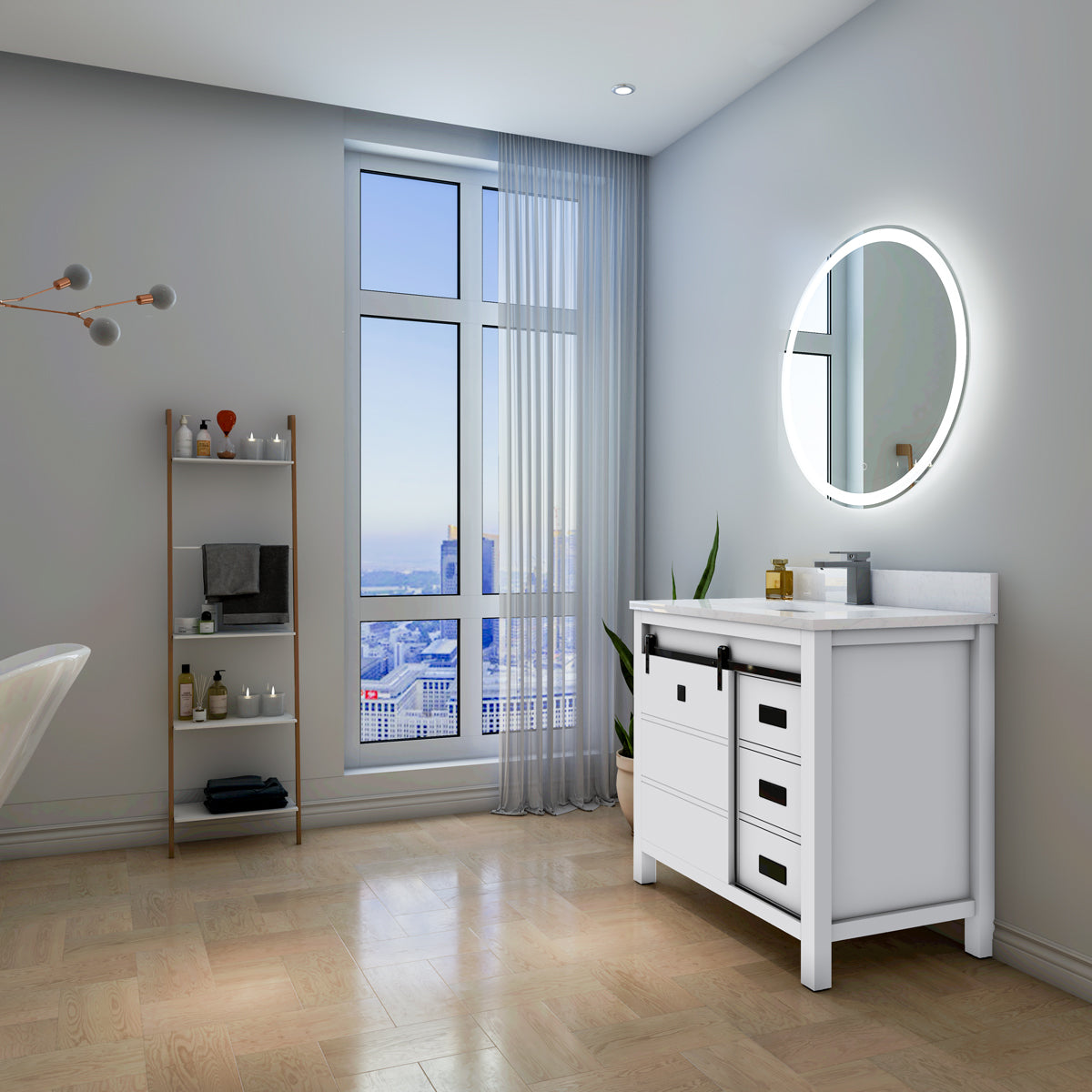 Sinber Wall Mounted Round Makeup LED Bathroom Vanity Mirror with Lights Backlit and Anti-Fog (Style 4)