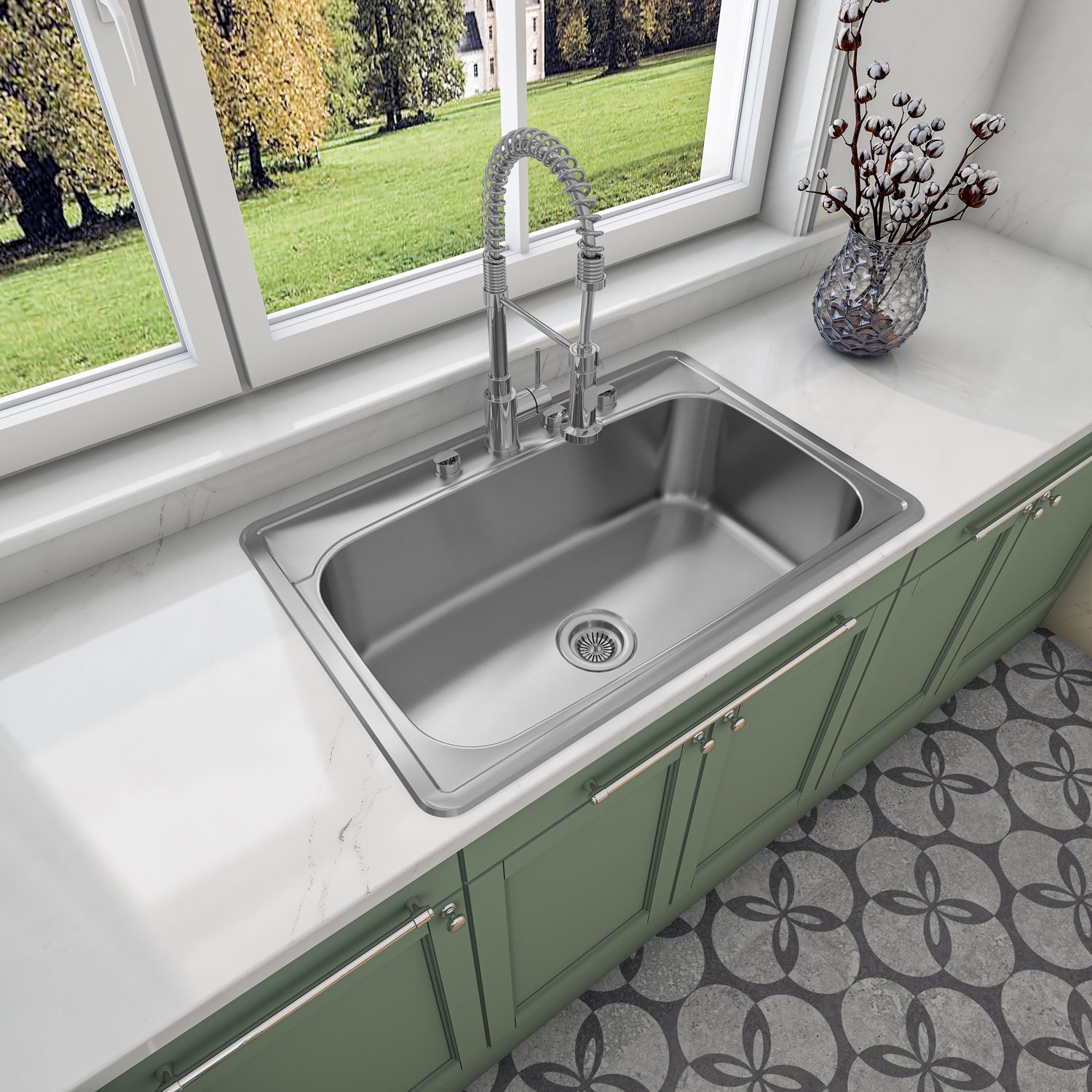 Sinber 33" x 22" x 9" Drop In Single Bowl Kitchen Sink with 18 Gauge 304 Stainless Steel Satin Finish MT3322C (Sink Only)