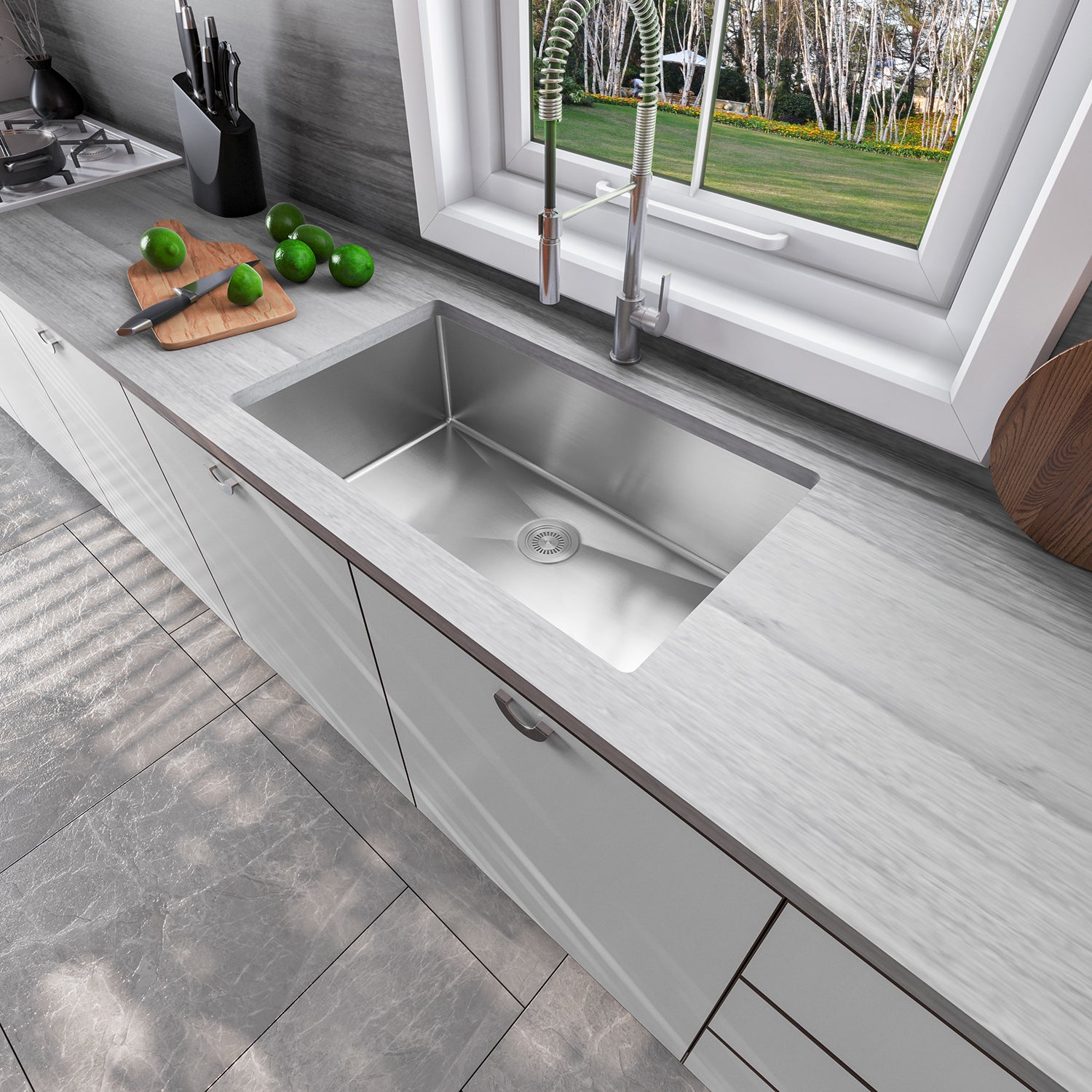 Sinber 32" x 19" x 10" Undermount Single Bowl Kitchen Sink with 18 Gauge 304 Stainless Steel Satin Finish HU3219S-S (Sink Only)