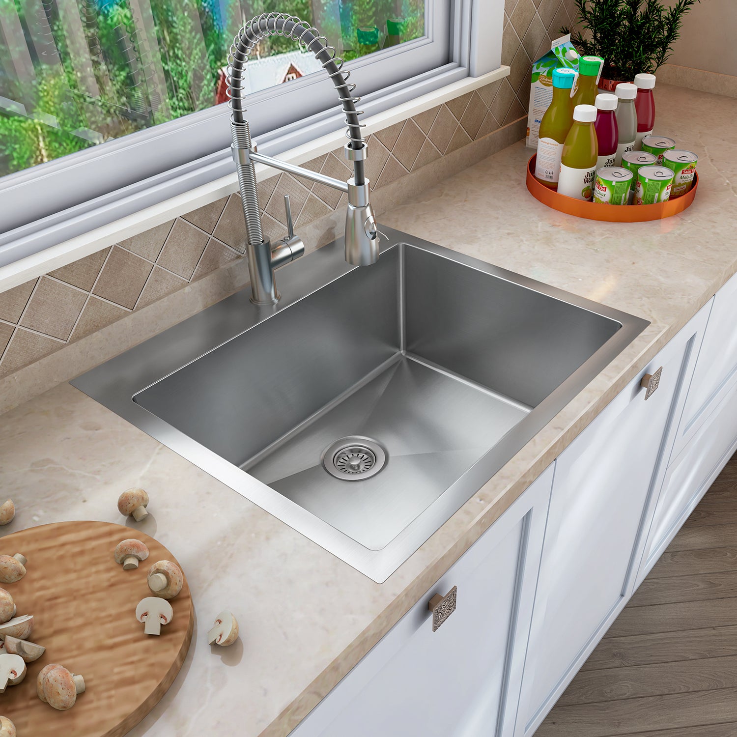 Sinber 25" x 22" x 12" Drop In Single Bowl Kitchen Sink with 18 Gauge 304 Stainless Steel Satin Finish HT2522S-S-12 (Sink Only)