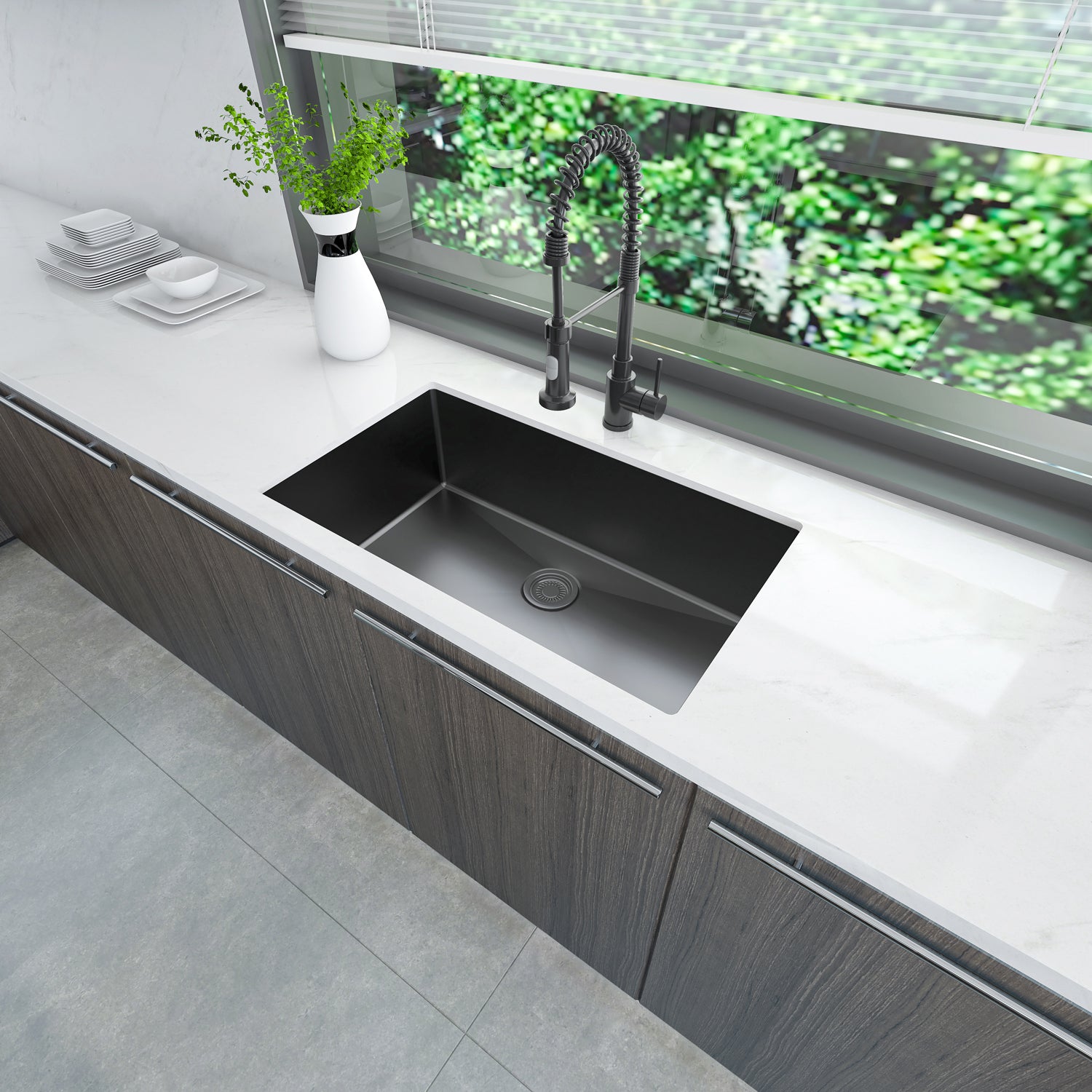Sinber 32" x 19" x 10" Undermount Single Bowl Kitchen Sink with 18 Gauge 304 Stainless Steel Black Finish HU3219S-B (Sink Only)