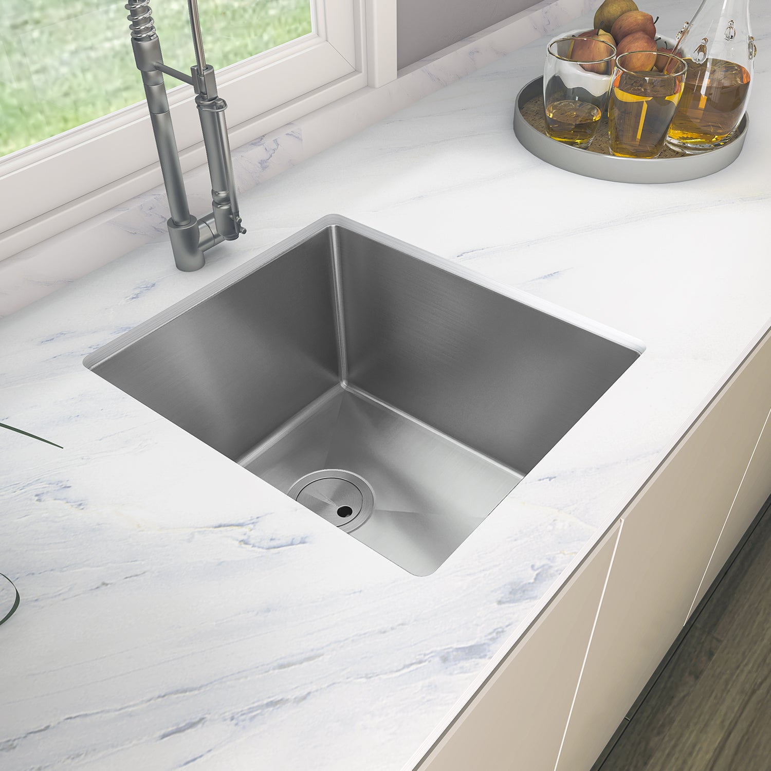 Sinber 16 Inches Undermount Single Bowl Kitchen Sink with 18 Gauge 304 Stainless Steel Satin Finish HU1517S-S