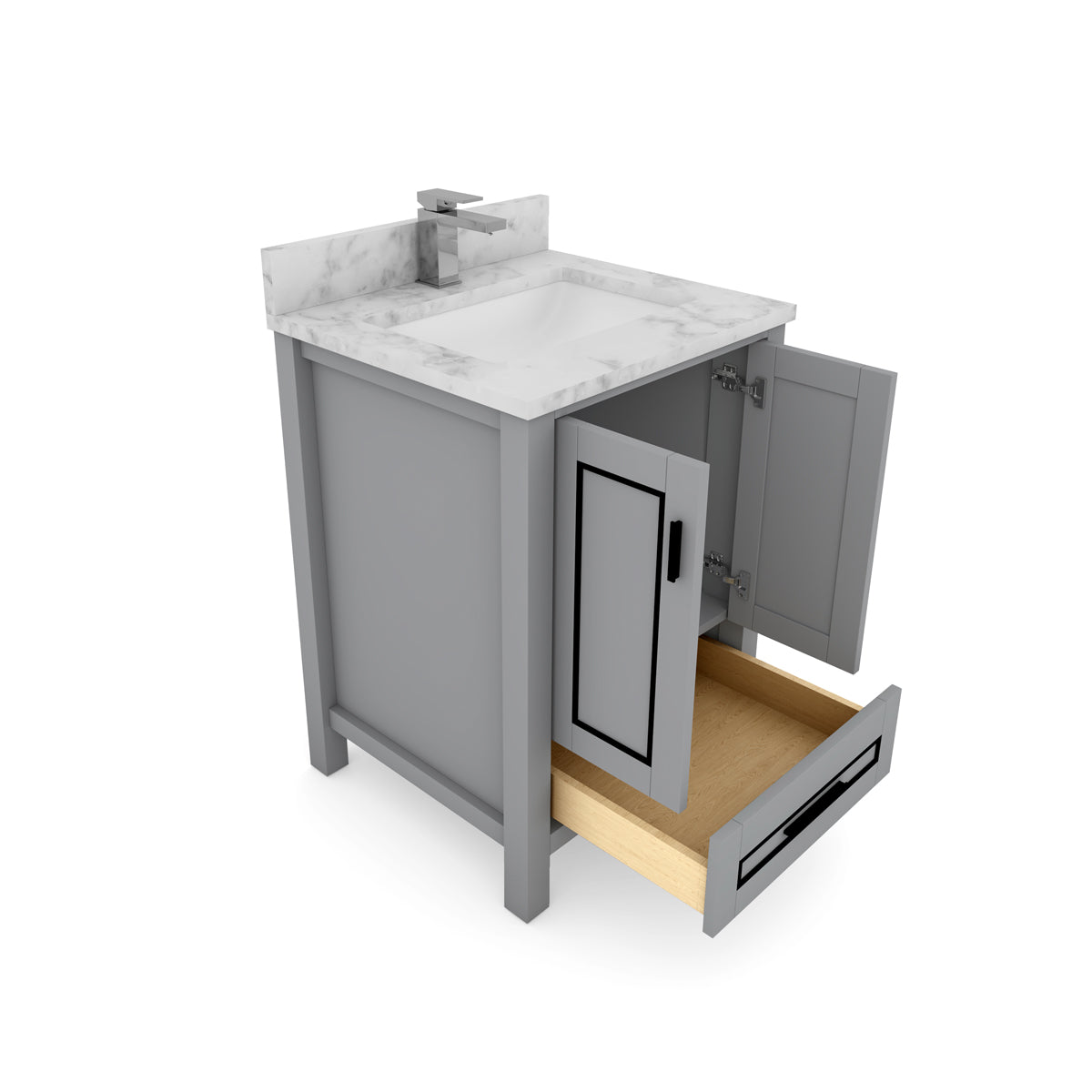 2 Soft Closing Doors and 1 Full Extension Dovetail Cabinet Drawer(Style 2)