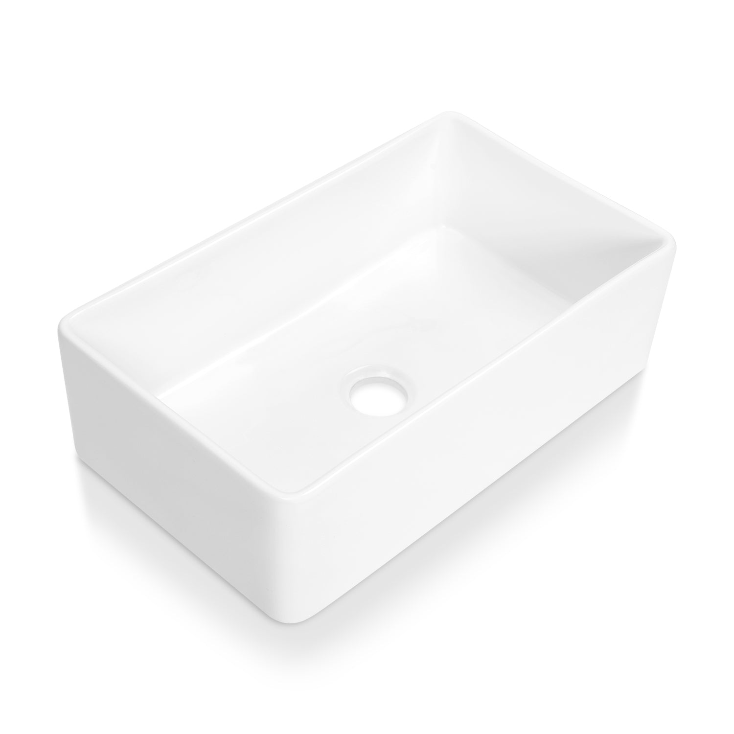 Sinber White Rectangular Ceramic Single Bowl Apron farmhouse Kitchen Sink With Strainer