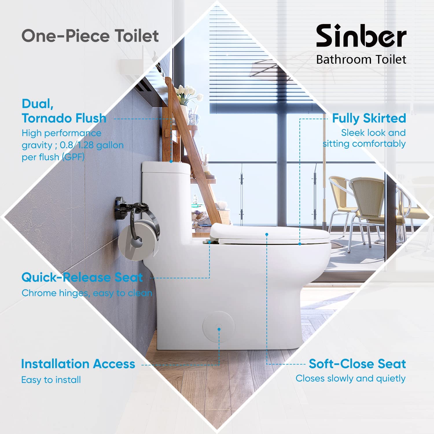 Sinber Cotton White One Piece Modern Design Bathroom Toilet With Dual Flush (Style 1)