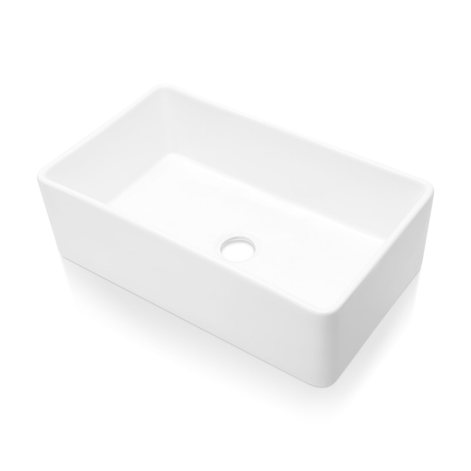 Sinber White Rectangular Ceramic Single Bowl Apron farmhouse Kitchen Sink With Strainer
