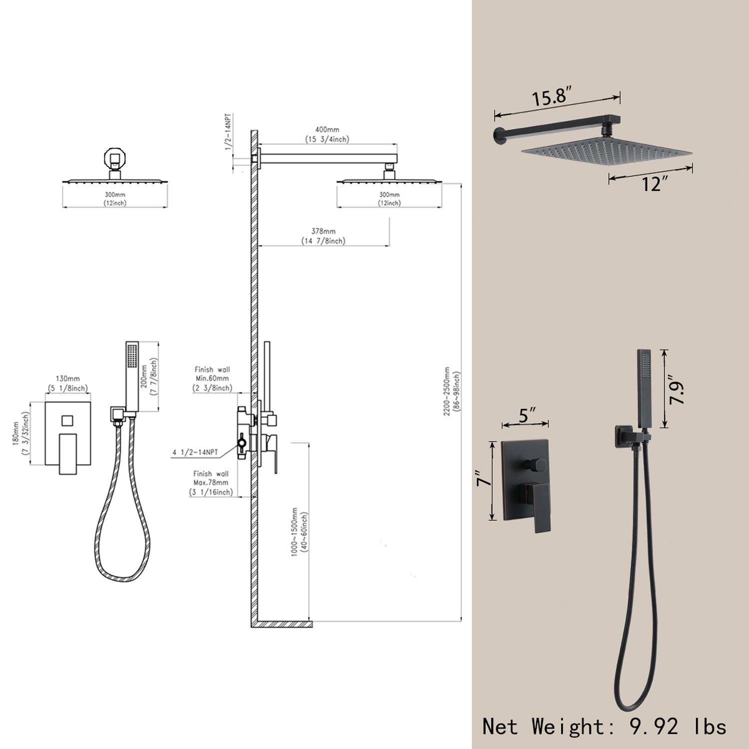 High Pressure Adjustable Rain Shower Head