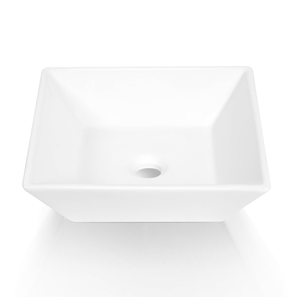 Sinber 16" x 16" x 4.92" White Square Ceramic Countertop Bathroom Vanity Vessel Sink BVS1616A-OL