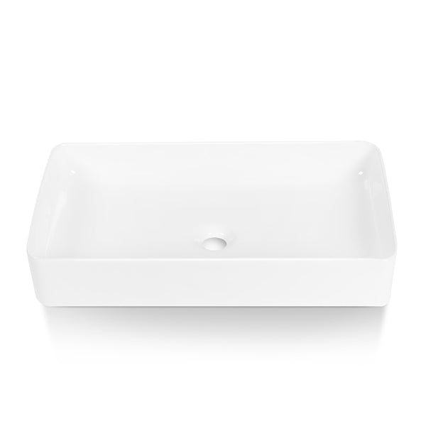 Sinber 24" x 14" x 4.3" White Rectangular Ceramic Countertop Bathroom Vanity Vessel Sink BVS2414A-OL