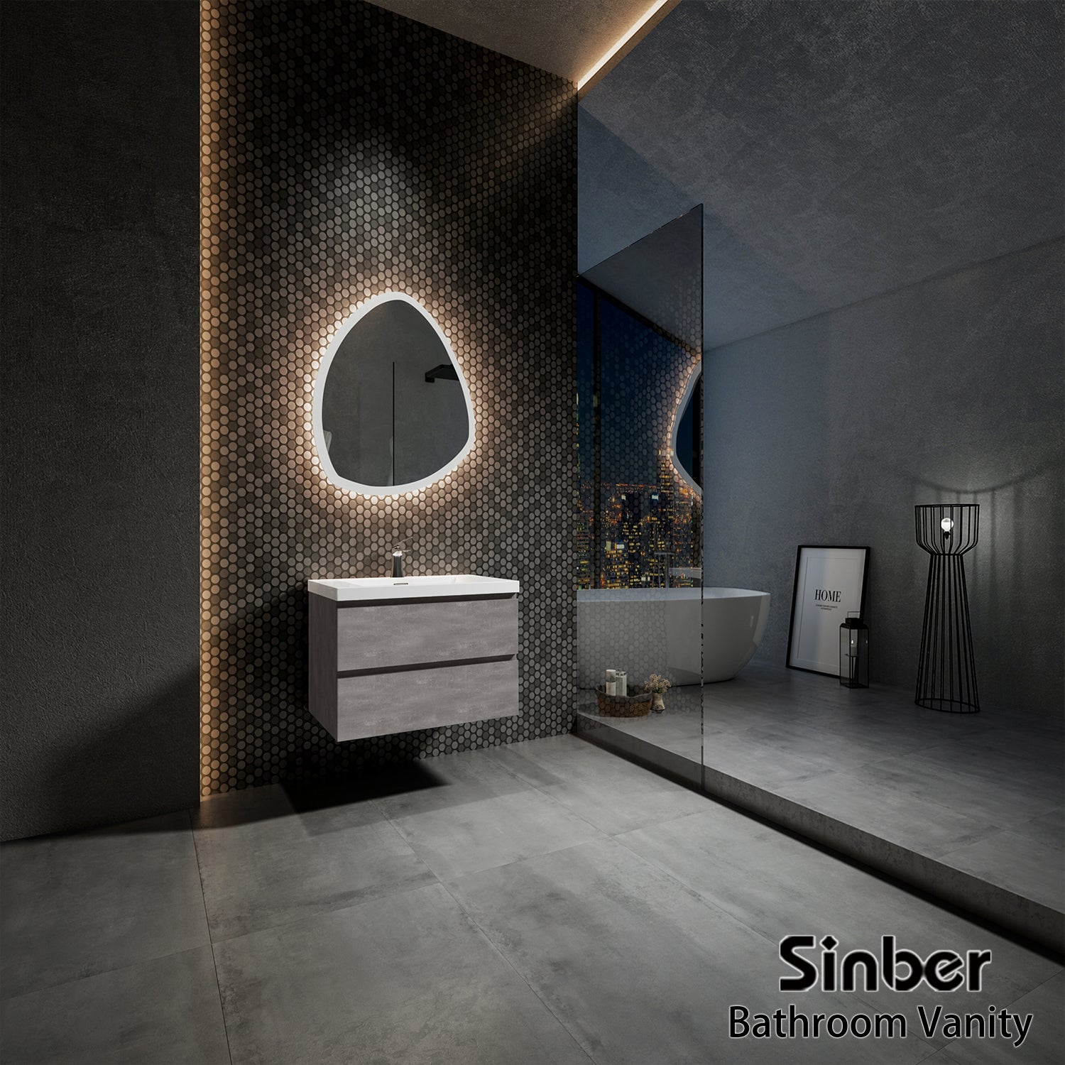 Sinber 30" Wall Mounted Small Single Rectangular Sink Bathroom Vanity Cabinet with White Acrylic Countertop 2 Drawers, Compact and Elegant with Sleek Design for Modern Bathrooms