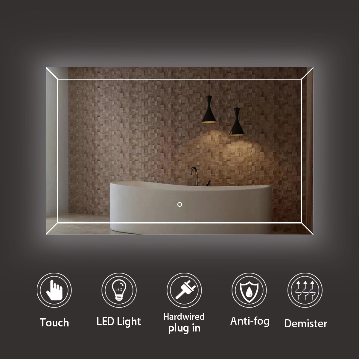 Sinber Wall Mounted Makeup LED Bathroom Vanity Mirror with Lights Backlit and Anti-Fog (Style 1)