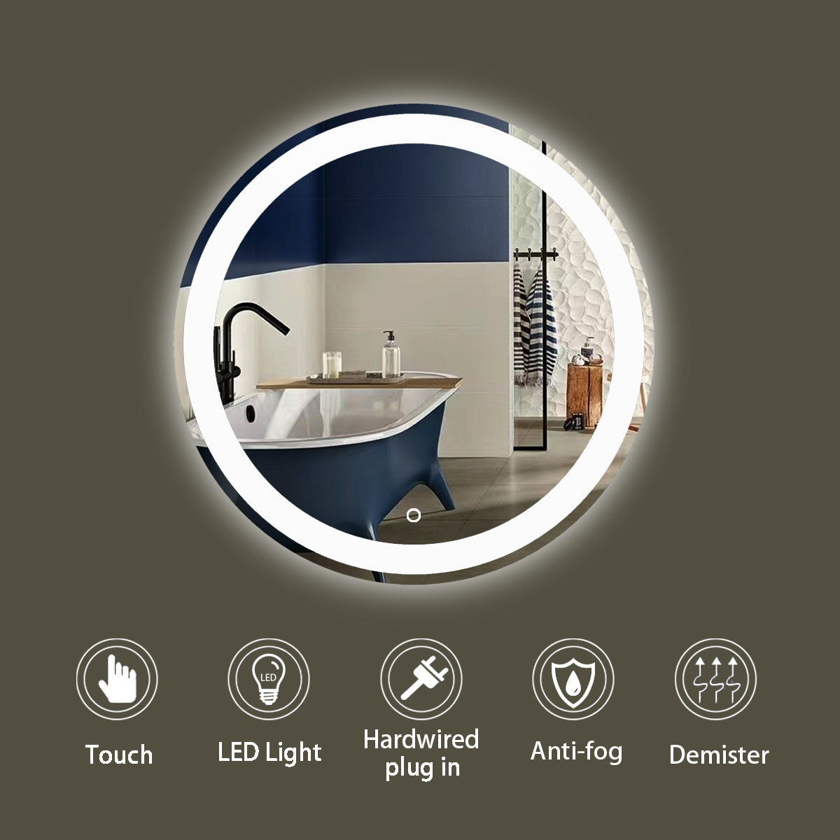 Sinber Wall Mounted Round Makeup LED Bathroom Vanity Mirror with Lights Backlit and Anti-Fog (Style 4)
