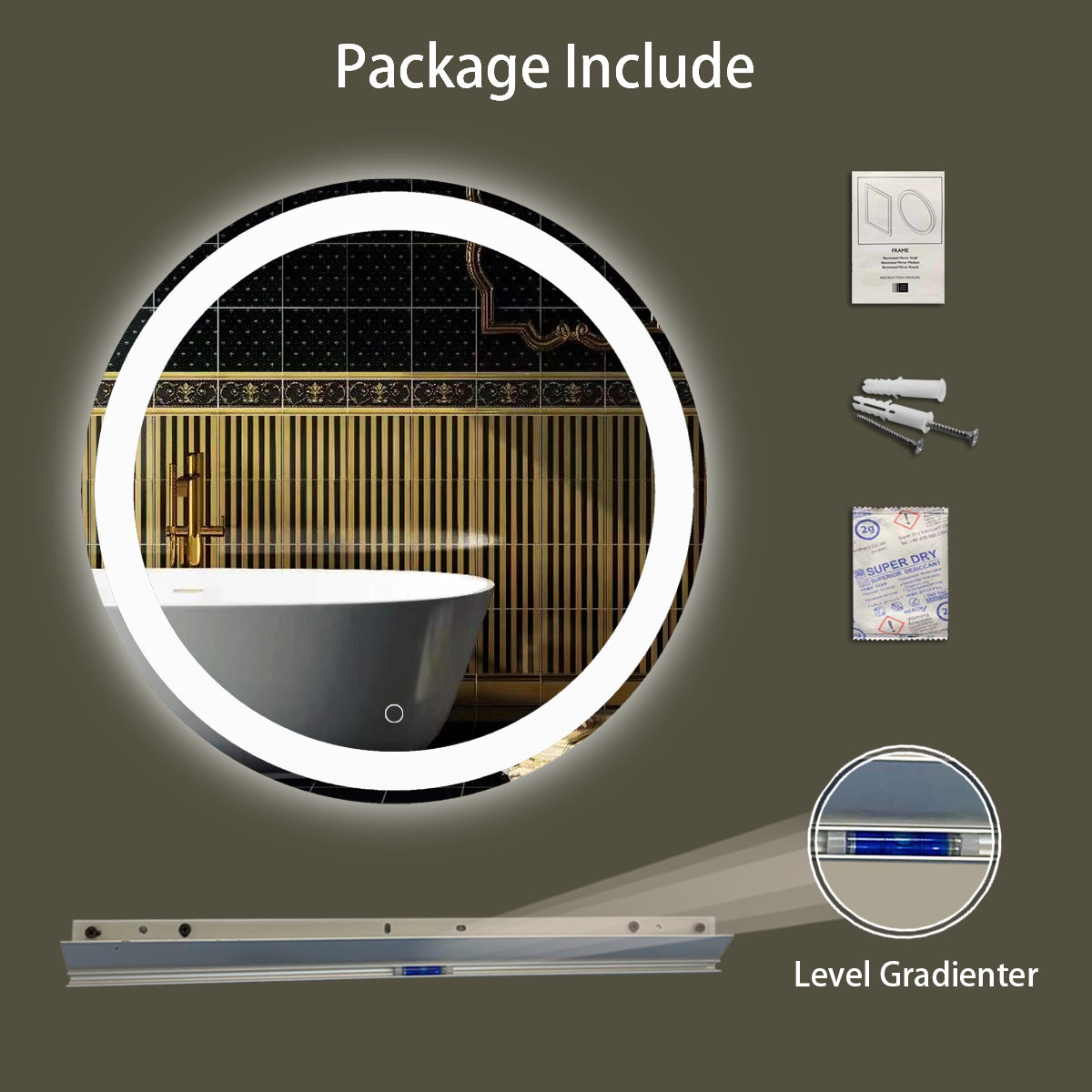 Sinber Wall Mounted Round Makeup LED Bathroom Vanity Mirror with Lights Backlit and Anti-Fog (Style 4)